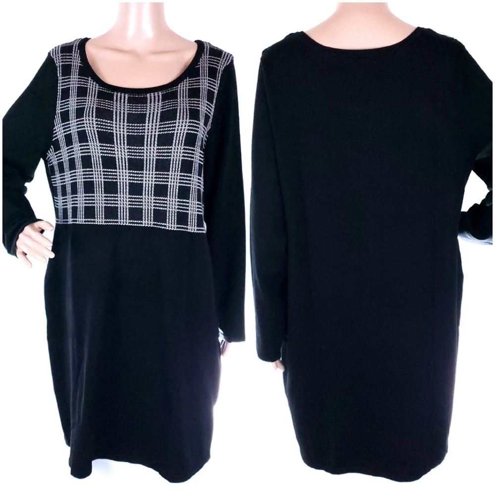 NY Collection Woman Dress Check Long Sleeves Size XL - NWT